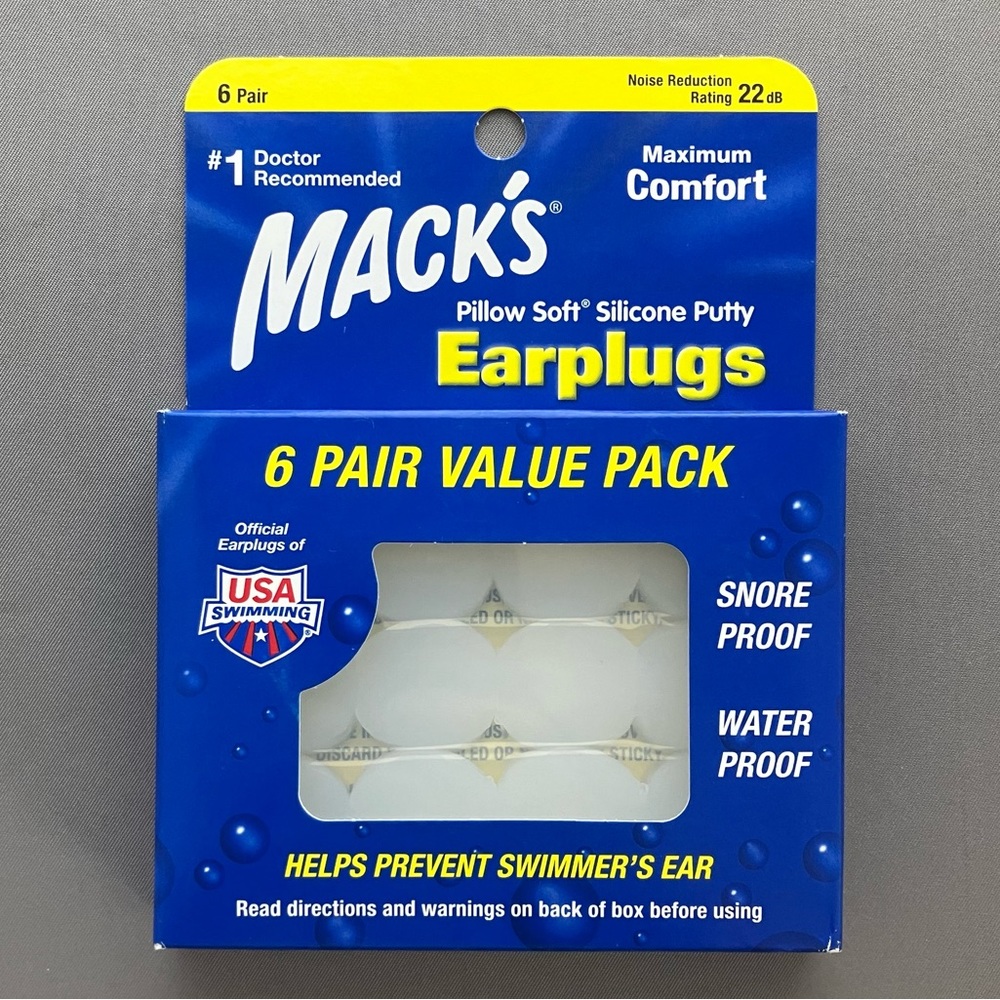 Mack's Pillow Soft (R) Silicone Putty Earplugs. 6 pr. Great for swimming. NWOT.